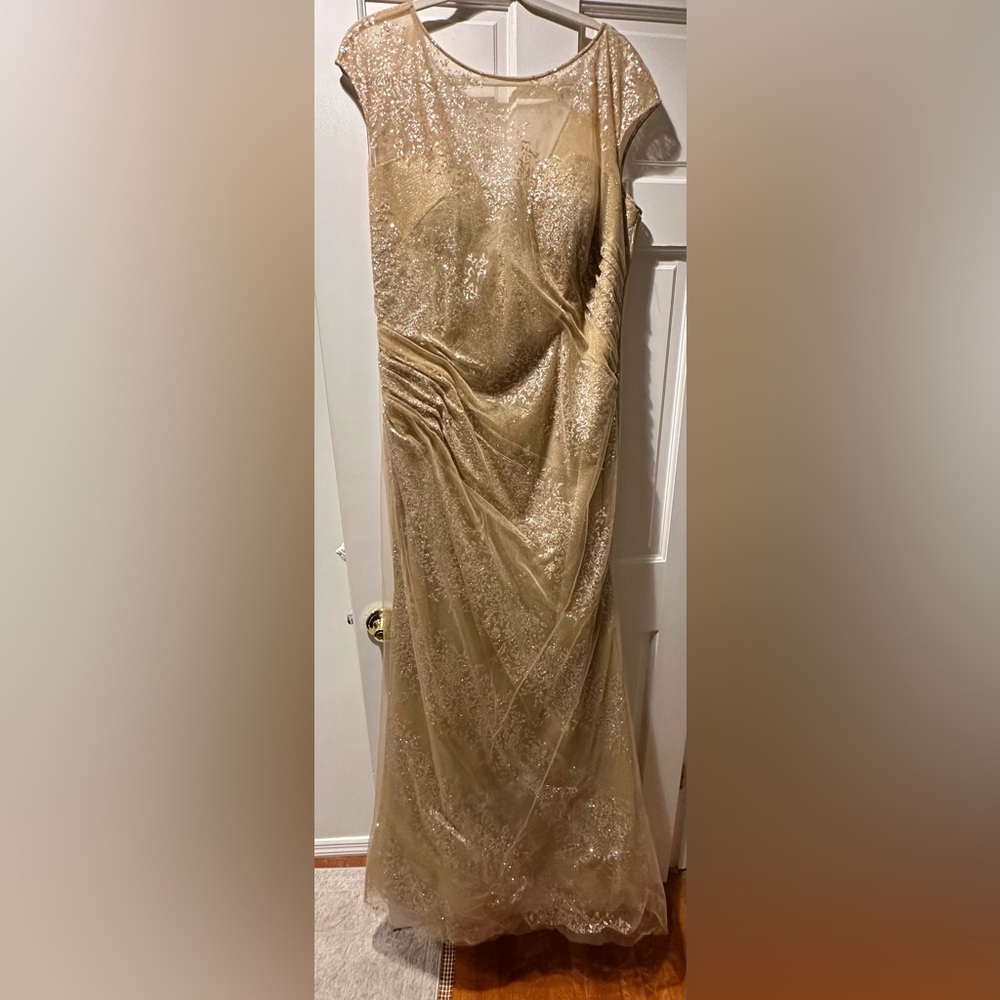 Rene Ruiz Cap Sleeve Mesh Gown